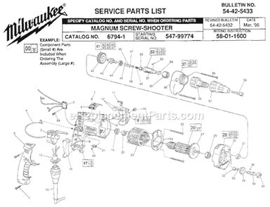 Page A Diagram and Parts List for 6794-1 SER 547-99774 Milwaukee Electric Drill