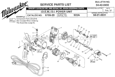 Page A Diagram and Parts List for 6799-20 SER 922A Milwaukee Electric Drill