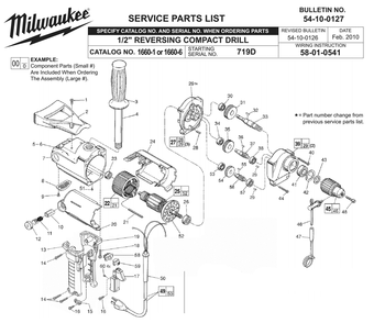 Fig-0 Diagram and Parts List for 1660-1 719D Milwaukee Electric Drill