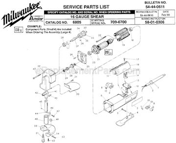 Page A Diagram and Parts List for 6805 SER 709-6700 Milwaukee Nibbler & Shears