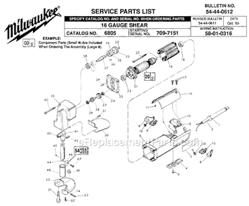Page A Diagram and Parts List for 6805 SER 709-7151 Milwaukee Nibbler & Shears
