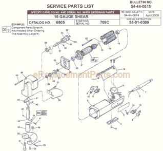 Page A Diagram and Parts List for 6805 SER 709C Milwaukee Nibbler & Shears