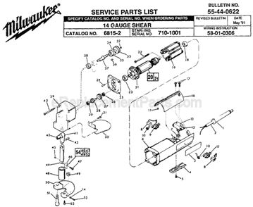 Page A Diagram and Parts List for 6815-2 SER 710-1001 Milwaukee Nibbler & Shears