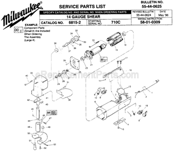 Page A Diagram and Parts List for 6815-2 SER 710C Milwaukee Nibbler & Shears