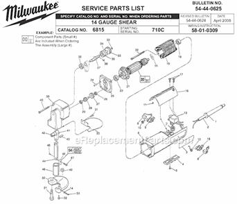 Page A Diagram and Parts List for 6815 SER 710C Milwaukee Nibbler & Shears