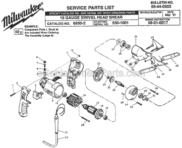 Page A Diagram and Parts List for 6850-2 SER 550-1001 Milwaukee Nibbler & Shears