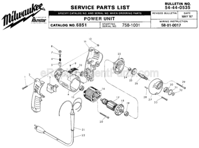 Page A Diagram and Parts List for 6851 SER 758-1001 Milwaukee Electric Drill