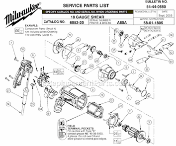 Page A Diagram and Parts List for 6852-20 SER A80A Milwaukee Nibbler & Shears