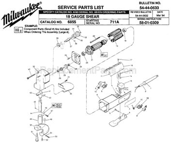 Page A Diagram and Parts List for 6855 SER 711A Milwaukee Nibbler & Shears