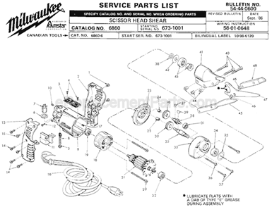 Page A Diagram and Parts List for 6860 SER 673-1001 Milwaukee Nibbler & Shears