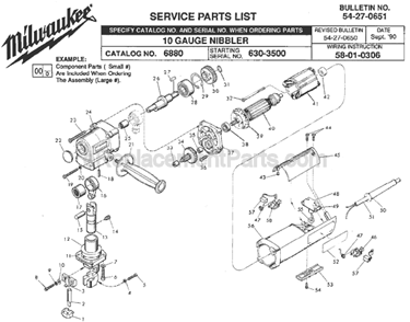 Page A Diagram and Parts List for 6880 SER 630-3500 Milwaukee Nibbler & Shears