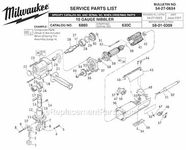 Page A Diagram and Parts List for 6880 SER 630C Milwaukee Nibbler & Shears