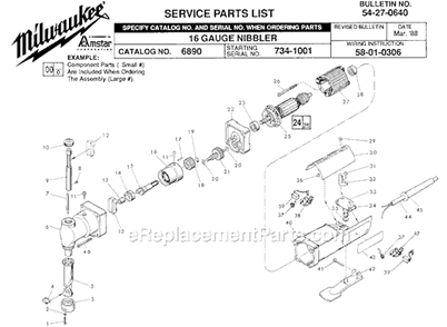 Page A Diagram and Parts List for 6890 SER 734-1001 Milwaukee Nibbler & Shears