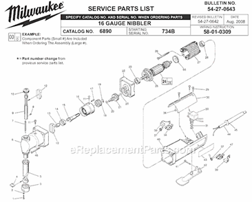 Page A Diagram and Parts List for 6890 SER 734B Milwaukee Nibbler & Shears