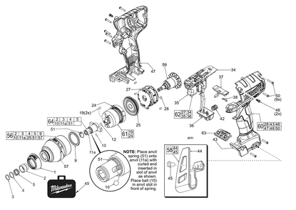Fig-0 Diagram and Parts List for 2653-059 F20C Milwaukee Impact Driver