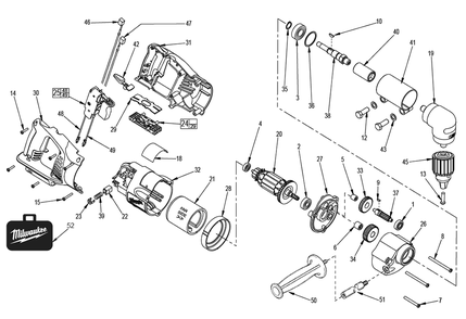 Fig-0 Diagram and Parts List for 0721-20 A73B Milwaukee Electric Drill
