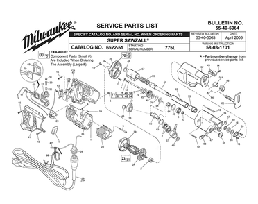 Fig-0 Diagram and Parts List for 6522-51 775L Milwaukee Saw