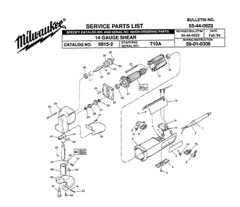 Fig-0 Diagram and Parts List for 6815-2 710A Milwaukee Nibbler & Shears