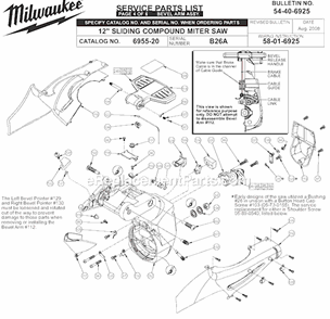Part Location Diagram of 31-15-2135 Milwaukee Dust Chute, Right