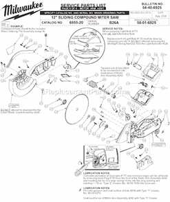 Page F Diagram and Parts List for 6955-20 SER B26A Milwaukee Miter Saw