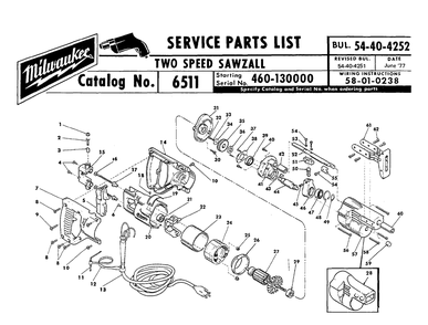 Fig-0 Diagram and Parts List for 6511-2 460-130000 Milwaukee Saw