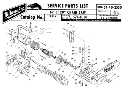 Fig-0 Diagram and Parts List for 6210-2 571-1001 Milwaukee Saw
