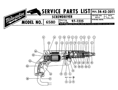 Fig-0 Diagram and Parts List for 6580 97-1225 Milwaukee Electric Drill