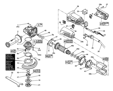 Fig-0 Diagram and Parts List for 6149-59B E38D Milwaukee Angle Grinder