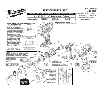 Fig-0 Diagram and Parts List for 2653-22 E42C Milwaukee Impact Driver