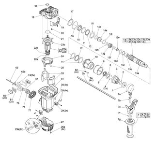 Part Location Diagram of 22-20-0019 Milwaukee 120V Brush Holder
