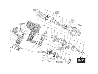 Cordless 18v 3/4-Inch Square Impact Wrench Diagram and Parts List for 2664-22 B81B Milwaukee Wrench