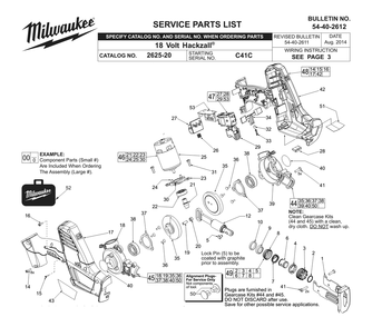 Fig-0 Diagram and Parts List for 2625-20 C41C Milwaukee Reciprocating Saw