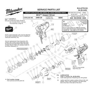 Fig-0 Diagram and Parts List for 2450-22 B59C Milwaukee Impact Driver