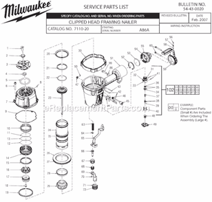 Page A Diagram and Parts List for 7110-20 SER A86A Milwaukee Nailer