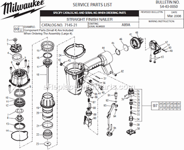 Page A Diagram and Parts List for 7145-21 SER A89A Milwaukee Nailer