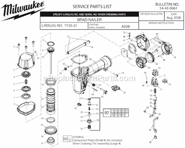 Page A Diagram and Parts List for 7150-21 SER A90B Milwaukee Nailer