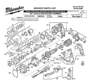 Fig-0 Diagram and Parts List for 5385-59 C36A Milwaukee Hammer Drill