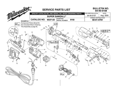Fig-0 Diagram and Parts List for 6537-22 916I Milwaukee Saw