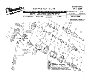Fig-0 Diagram and Parts List for 6790-20 179B Milwaukee Electric Drill