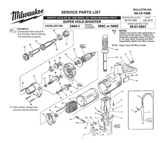 Fig-0 Diagram and Parts List for 2404-1 568C Milwaukee Electric Drill