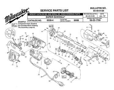 Fig-0 Diagram and Parts List for 6528-4 888B Milwaukee Saw