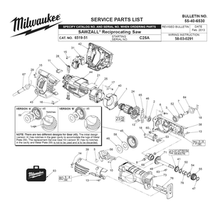 Fig-0 Diagram and Parts List for 6519-51 C25A Milwaukee Reciprocating Saw
