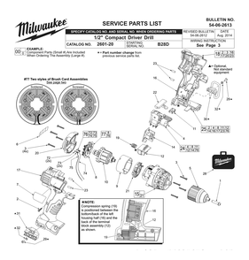 Fig-0 Diagram and Parts List for 2601-20 B2BD Milwaukee Cordless Drill