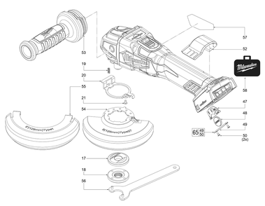Fig-0 Diagram and Parts List for 2882-20 L68A Milwaukee Angle Grinder