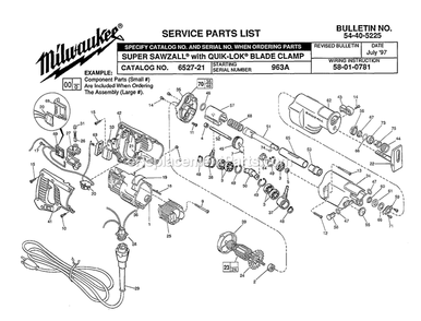 Page A Diagram and Parts List for 6527-21 963A Milwaukee Circular Saw