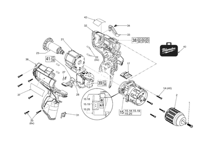 M12 Brushless 1/2-Inch (13mm) Driver-Drill Diagram and Parts List for 2403-22 E27D Milwaukee Screwdriver