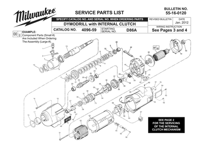 Fig-0 Diagram and Parts List for 4096-59 D86A Milwaukee Drill