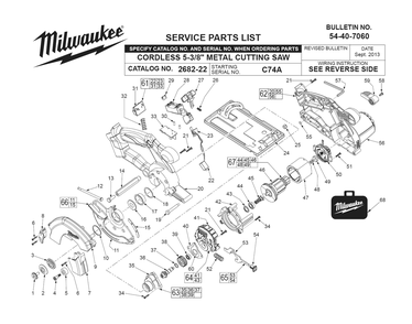 Fig-0 Diagram and Parts List for 2682-22 C74A Milwaukee Saw