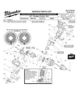 Fig-0 Diagram and Parts List for 2601-22 B28D Milwaukee Cordless Drill