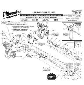 Fig-0 Diagram and Parts List for 2412-20 E31B Milwaukee Hammer Drill